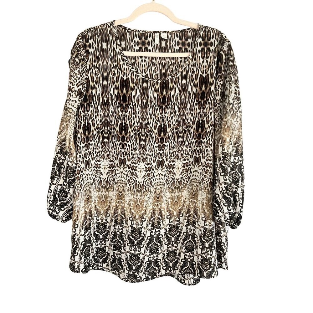 Retro Animal Print Top XL Brown Neutral Safari Chic Preppy Artsy Resort Classic‎